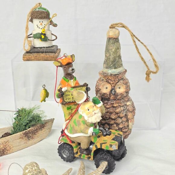 Rustic Cabin Christmas Ornaments Lot Deer Owl Canoe Set - Picture 3 of 8